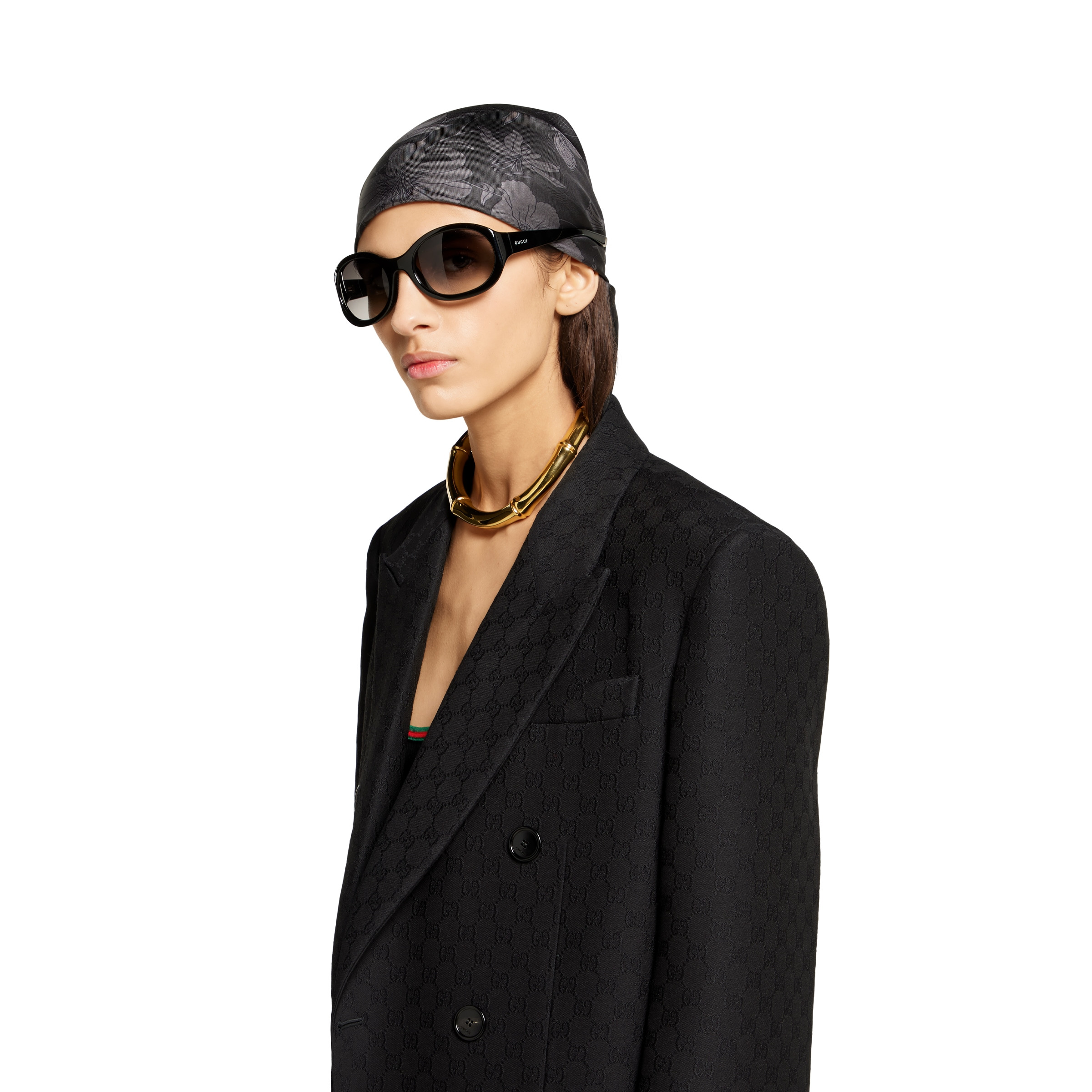 GG silk wool crêpe double-breasted coat - 5
