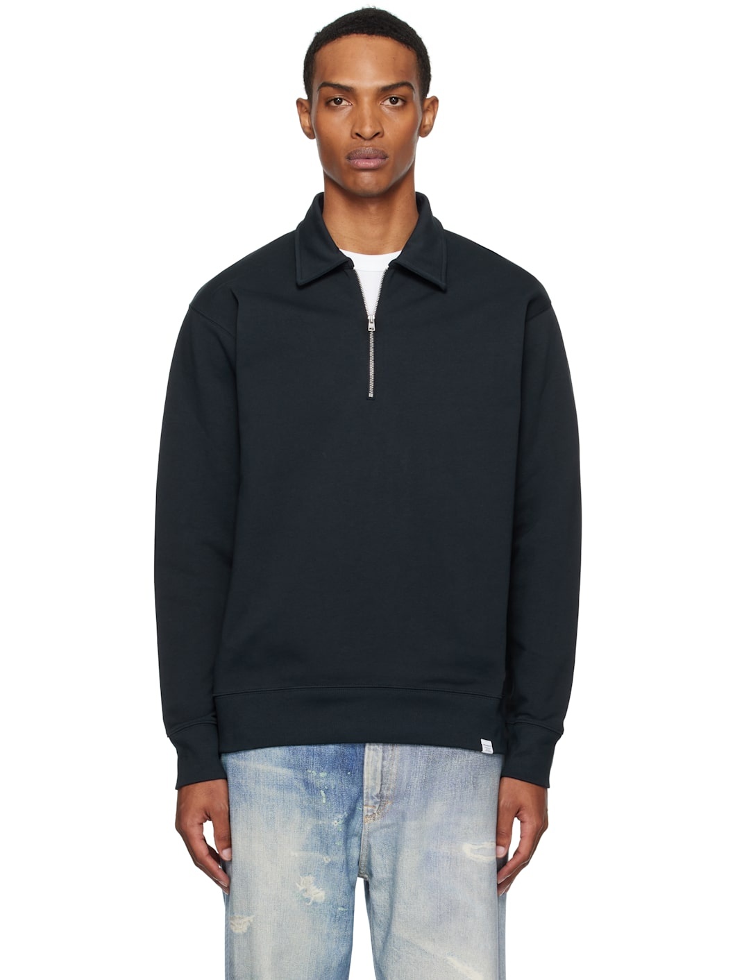 Navy Ketel Relaxed Organic Half Zip Sweatshirt - 1