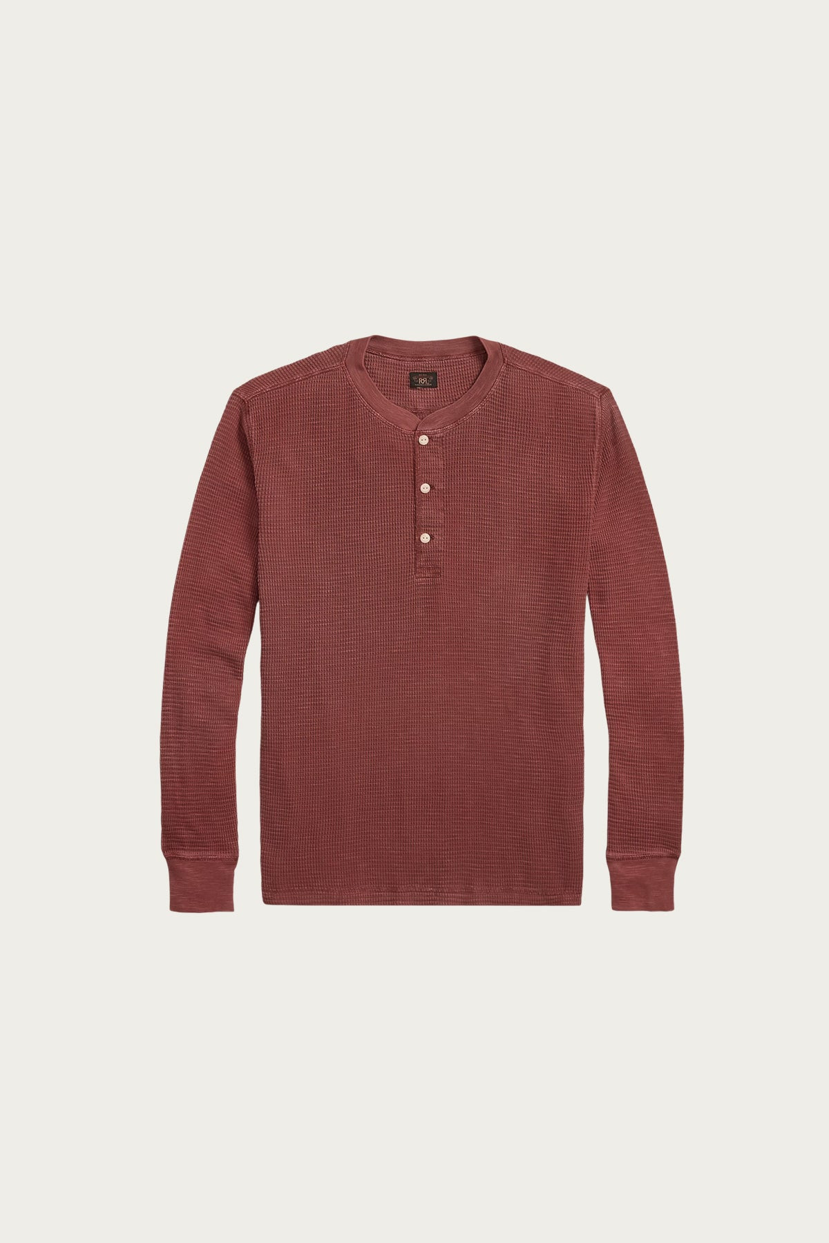 Garment-Dyed Waffle-Knit Henley Shirt - Wine - 1