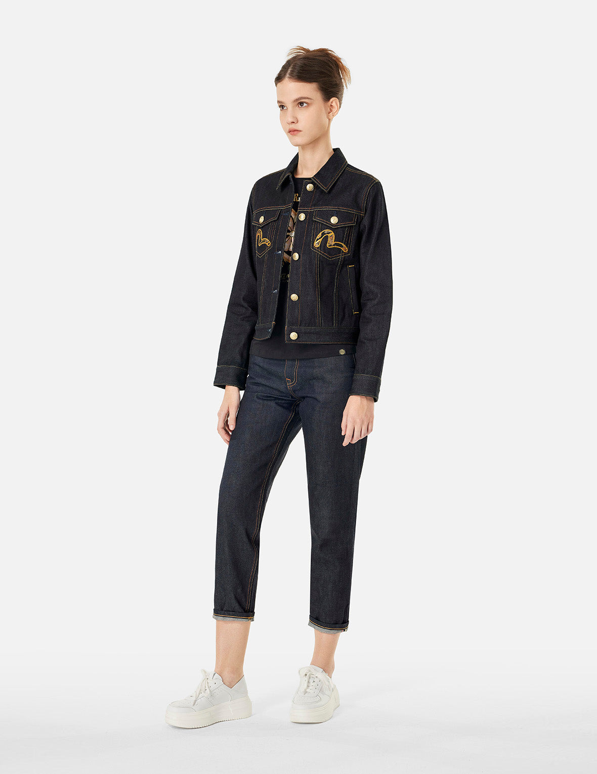 BROCADE ROSE AND LOGO EMBROIDERY REGULAR FIT DENIM JACKET - 4