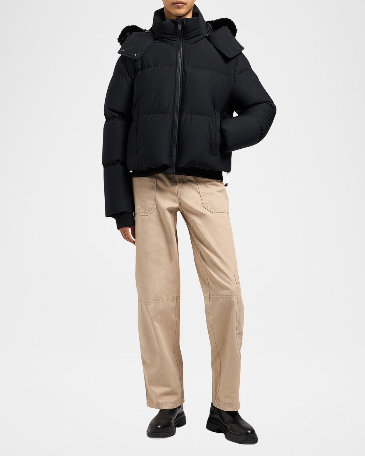 Misti Puffer Jacket with Detachable Hood and Shearling Trim - 3