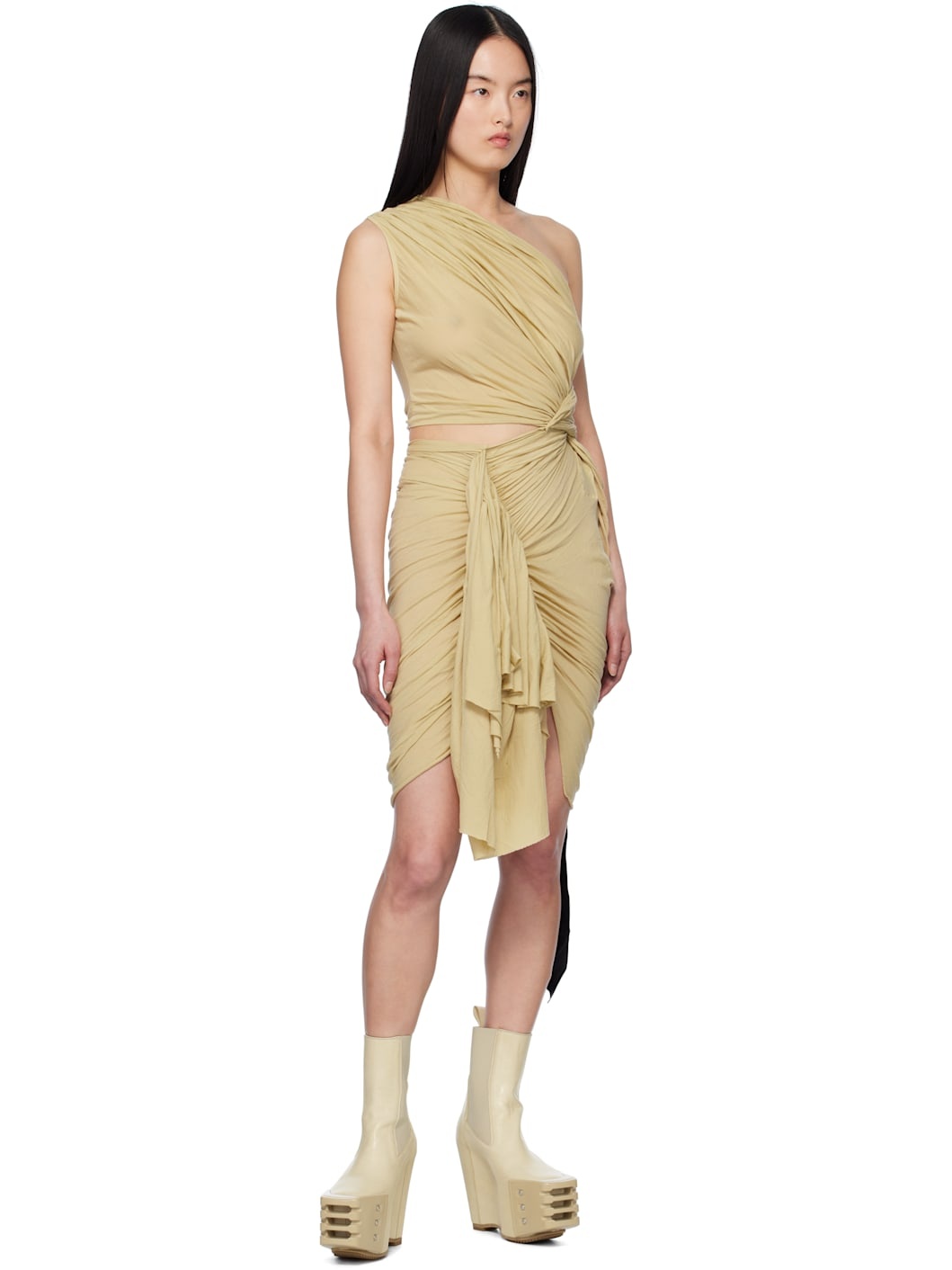 Beige Hollywood Cotton Gauze Jersey Fog Minidress - 4