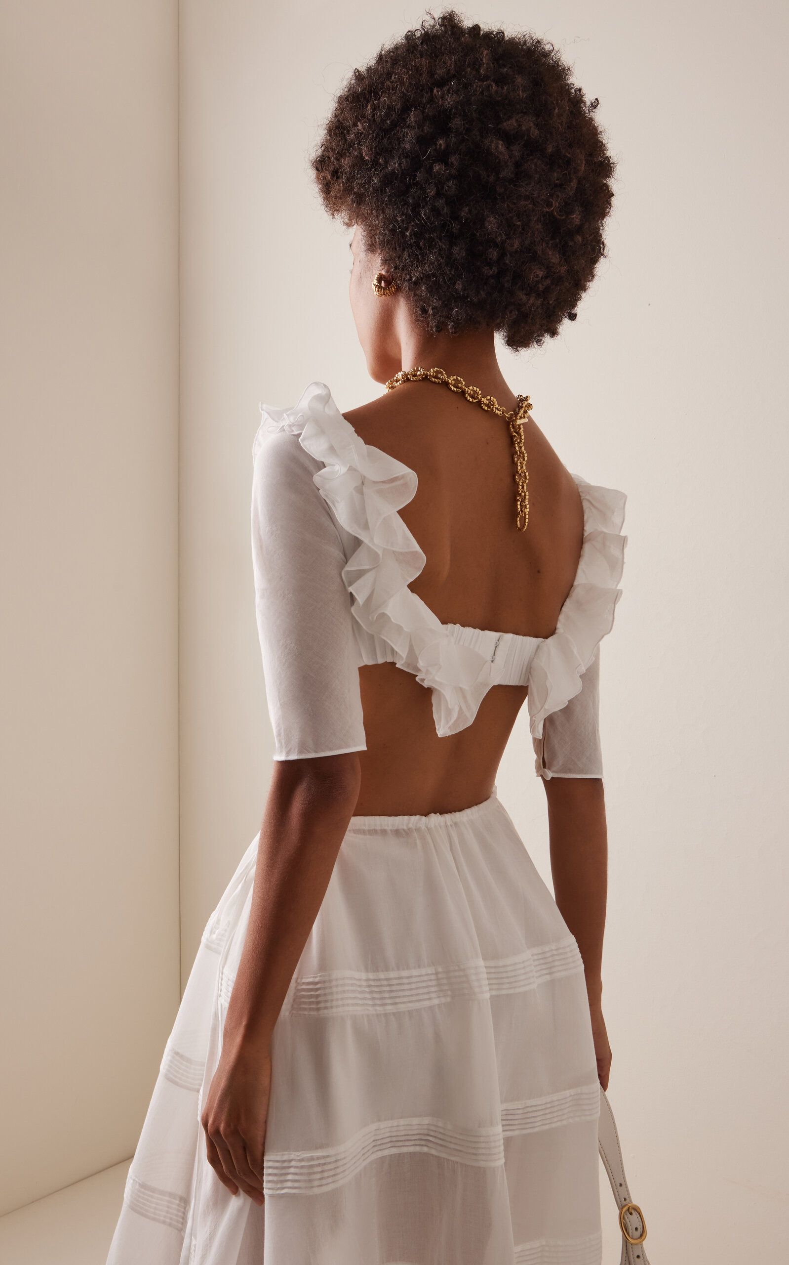 Ruffled Cropped Cotton Top ivory - 4