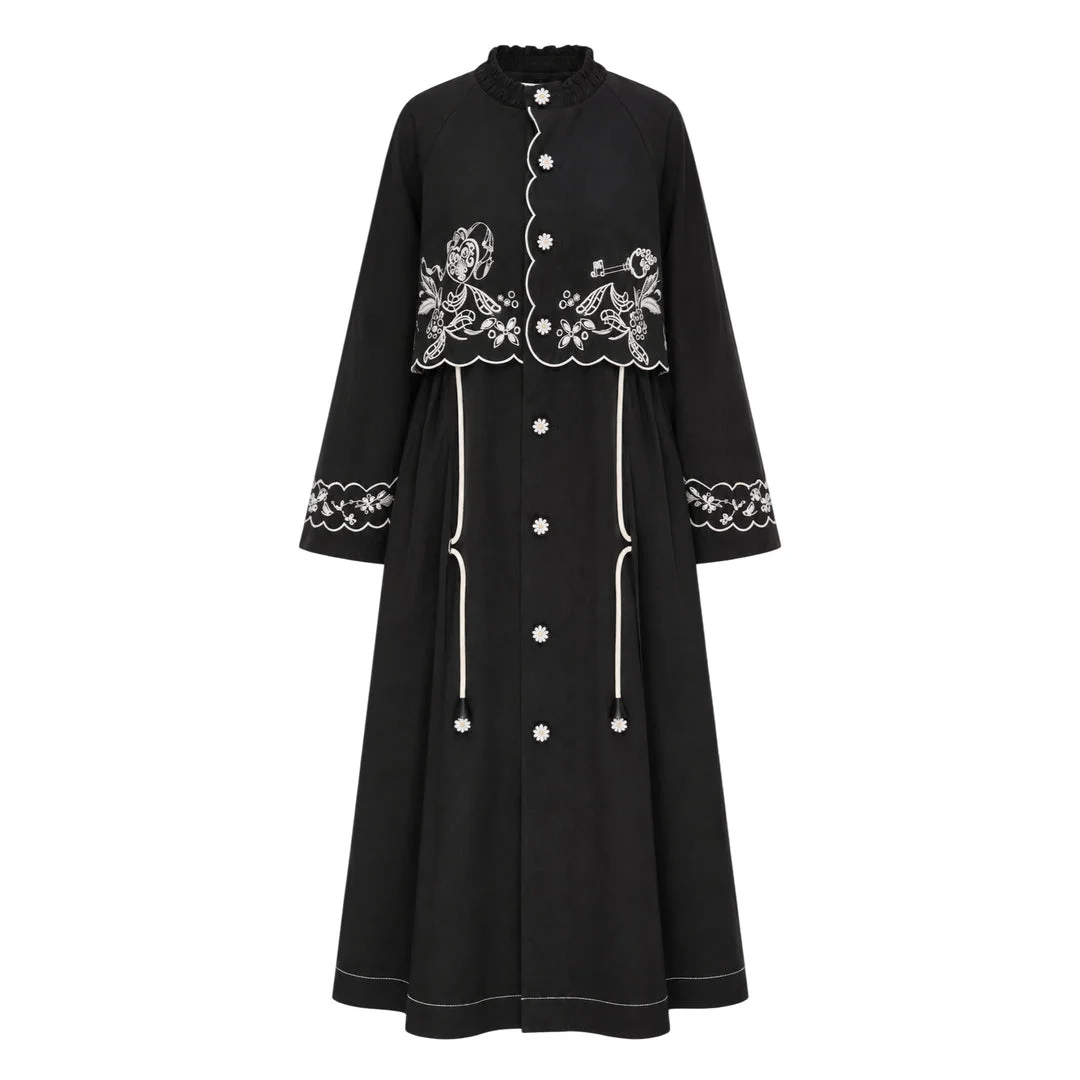 Embroidered Contrast Trench Coat - 1
