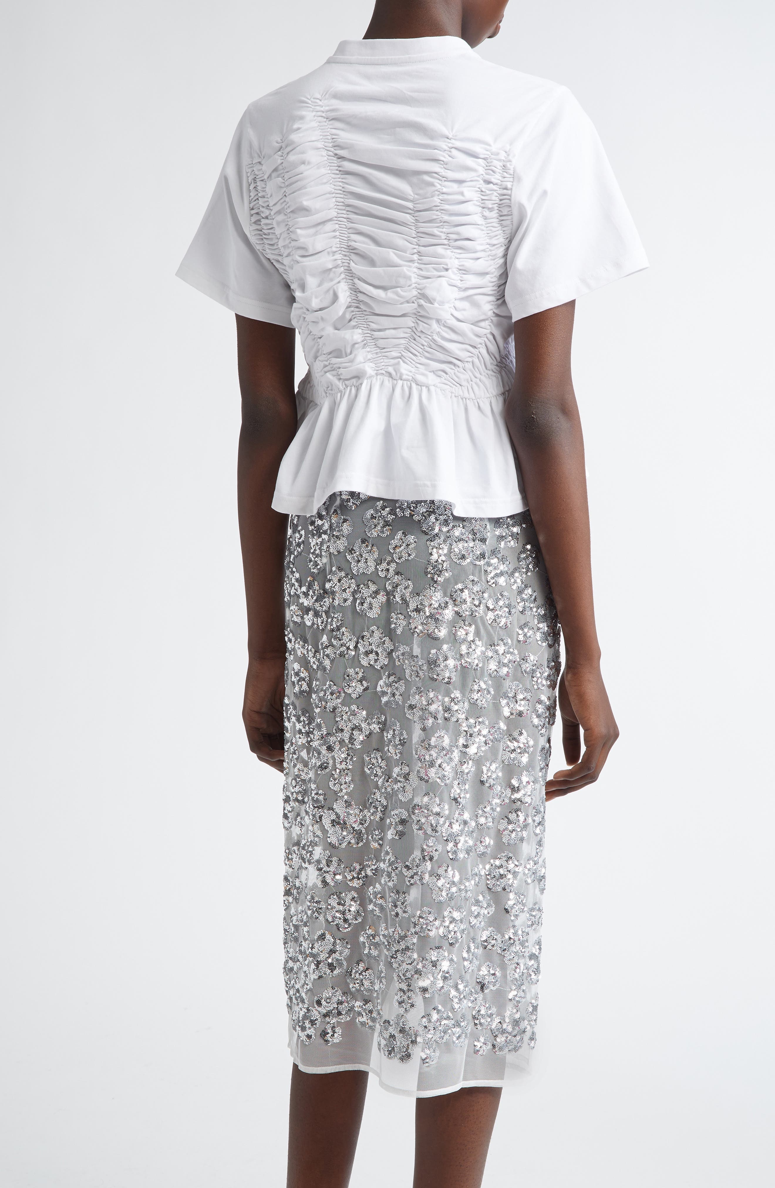 Cecilie Bahnsen Ace Smocked Jersey Peplum Top in White at Nordstrom - 3