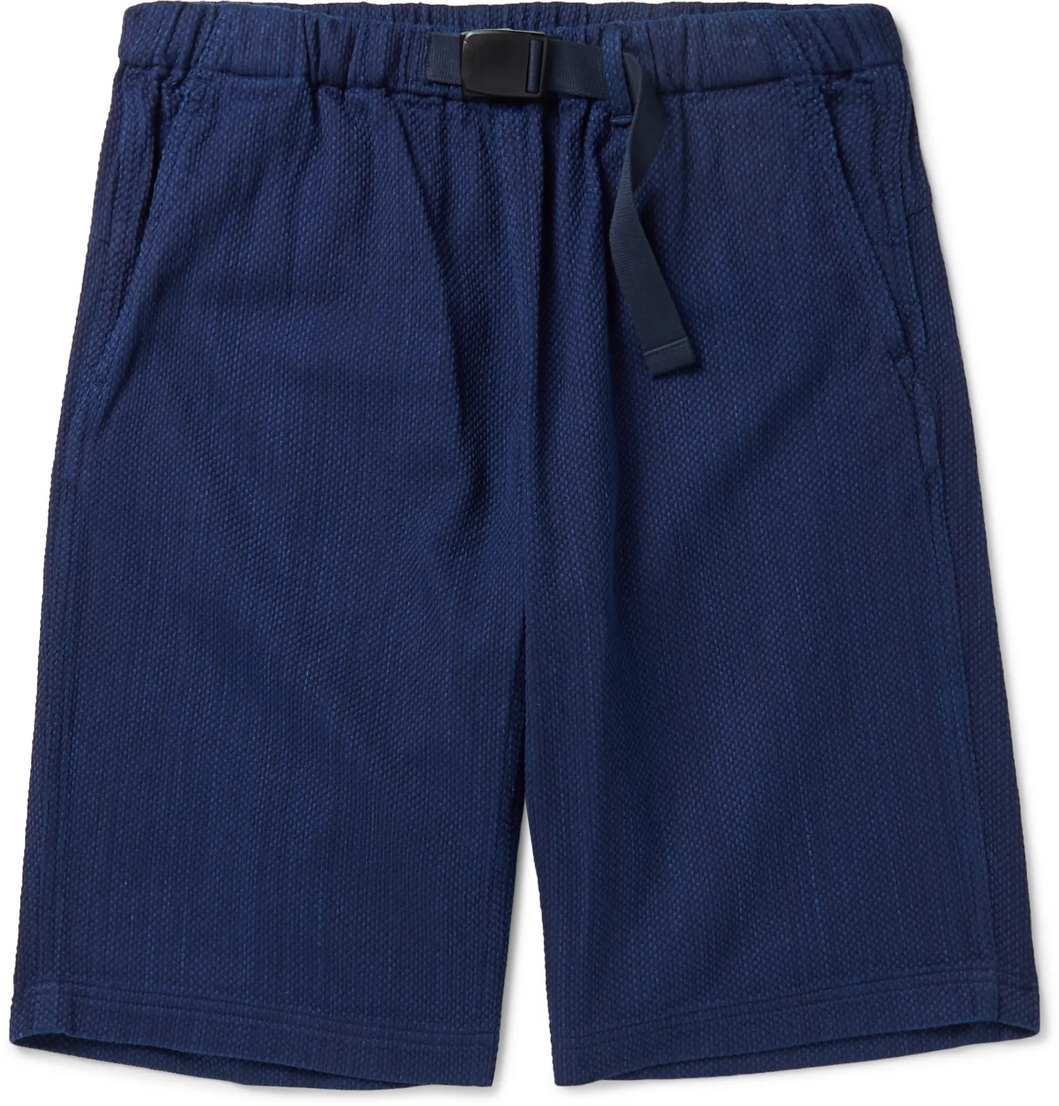 Indigo-Dyed Belted Cotton-Jacquard Shorts - 1