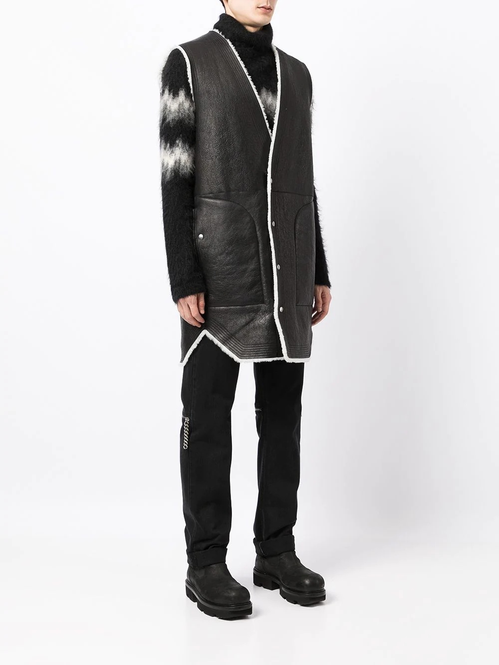 contrasting trim leather gillet - 3