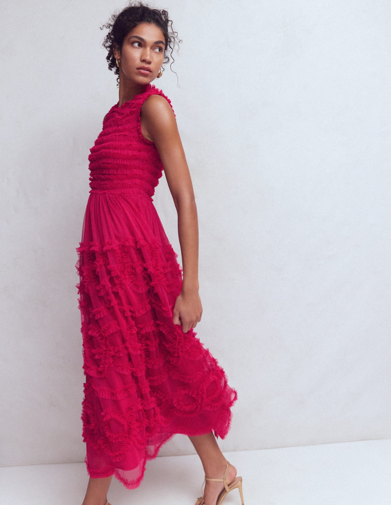 Tulle Bow Party Dress-Vibrant Pink 6