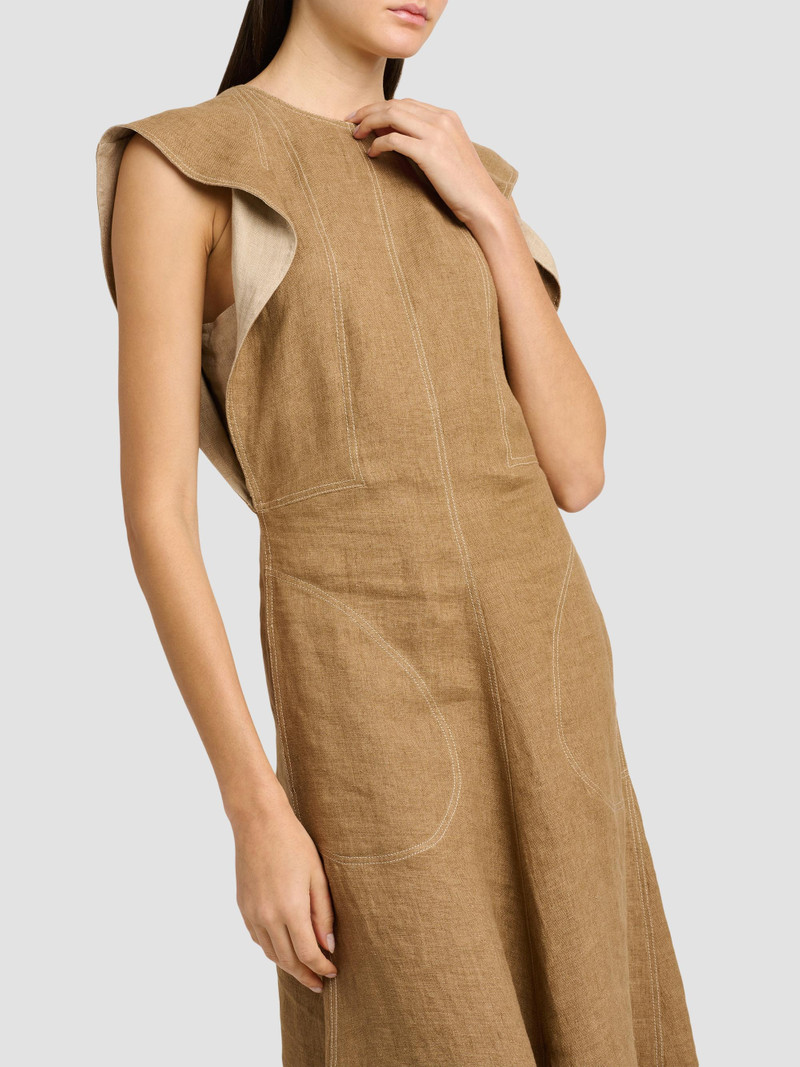 Women's Straw Linen Midi Dress - Multi Brown 5