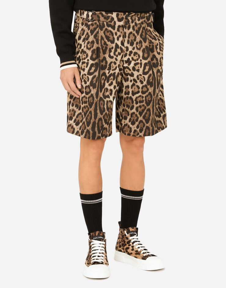 Stretch cotton bermuda shorts with leopard print - 4