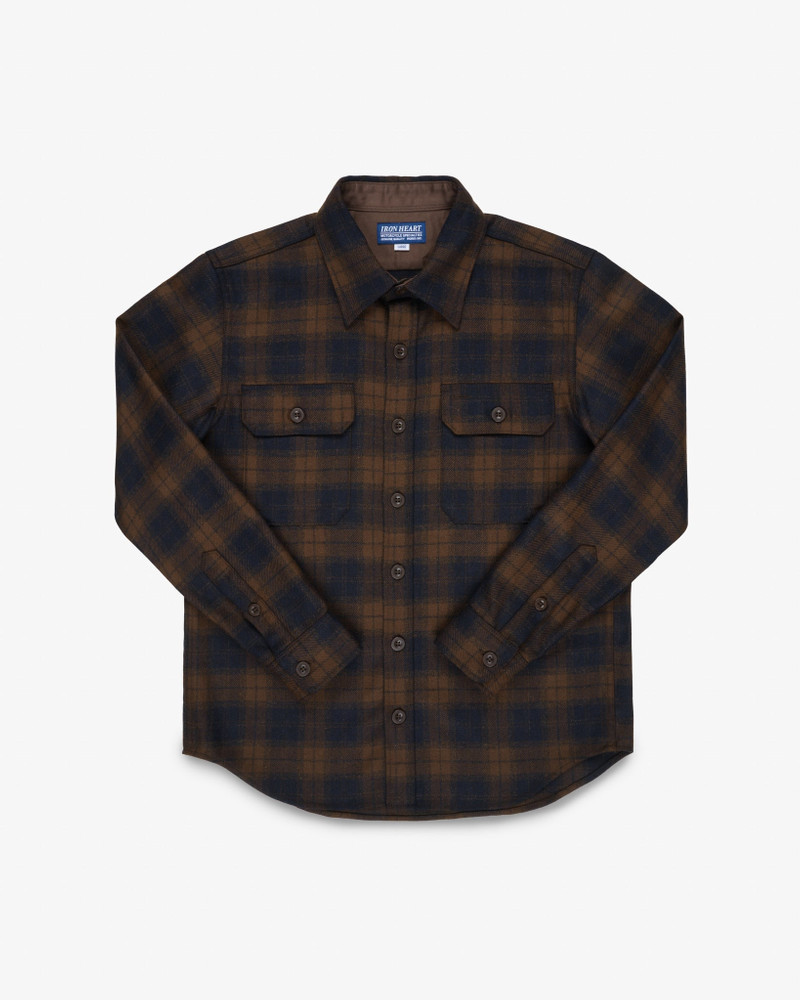 IHDR-434-BOT 14OZ FOX BROTHERS® WOOL CPO SHIRT - BOTTLE BROWN ADMIRAL CHECK 1