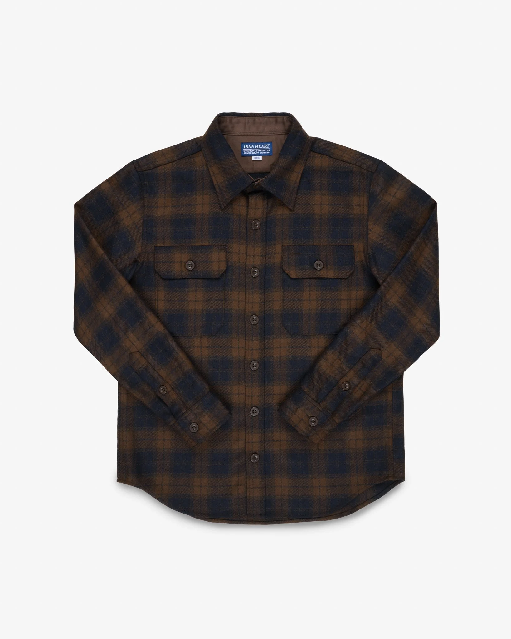 IHDR-434-BOT 14OZ FOX BROTHERS® WOOL CPO SHIRT - BOTTLE BROWN ADMIRAL CHECK - 1