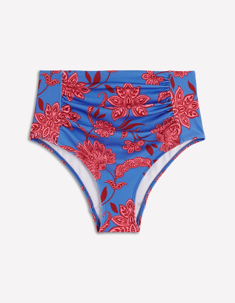 Kythira Ruched Bikini Bottoms-Blue, Elegant Blossom - 1