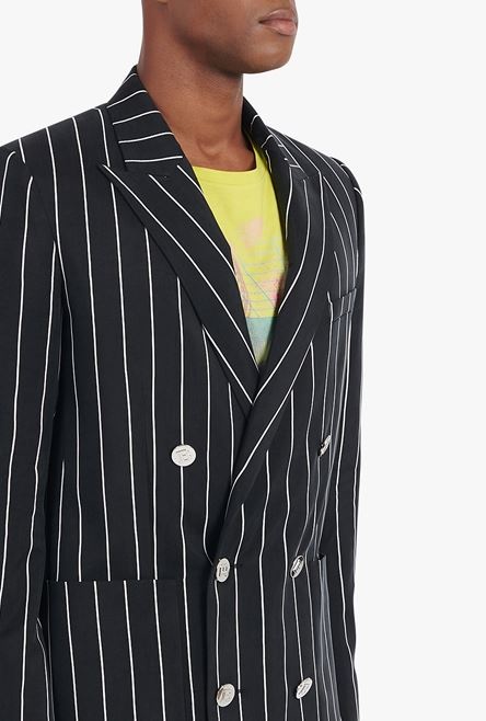 Black and white striped cuprammonium blazer with double-breasted buttoned fastening - 10