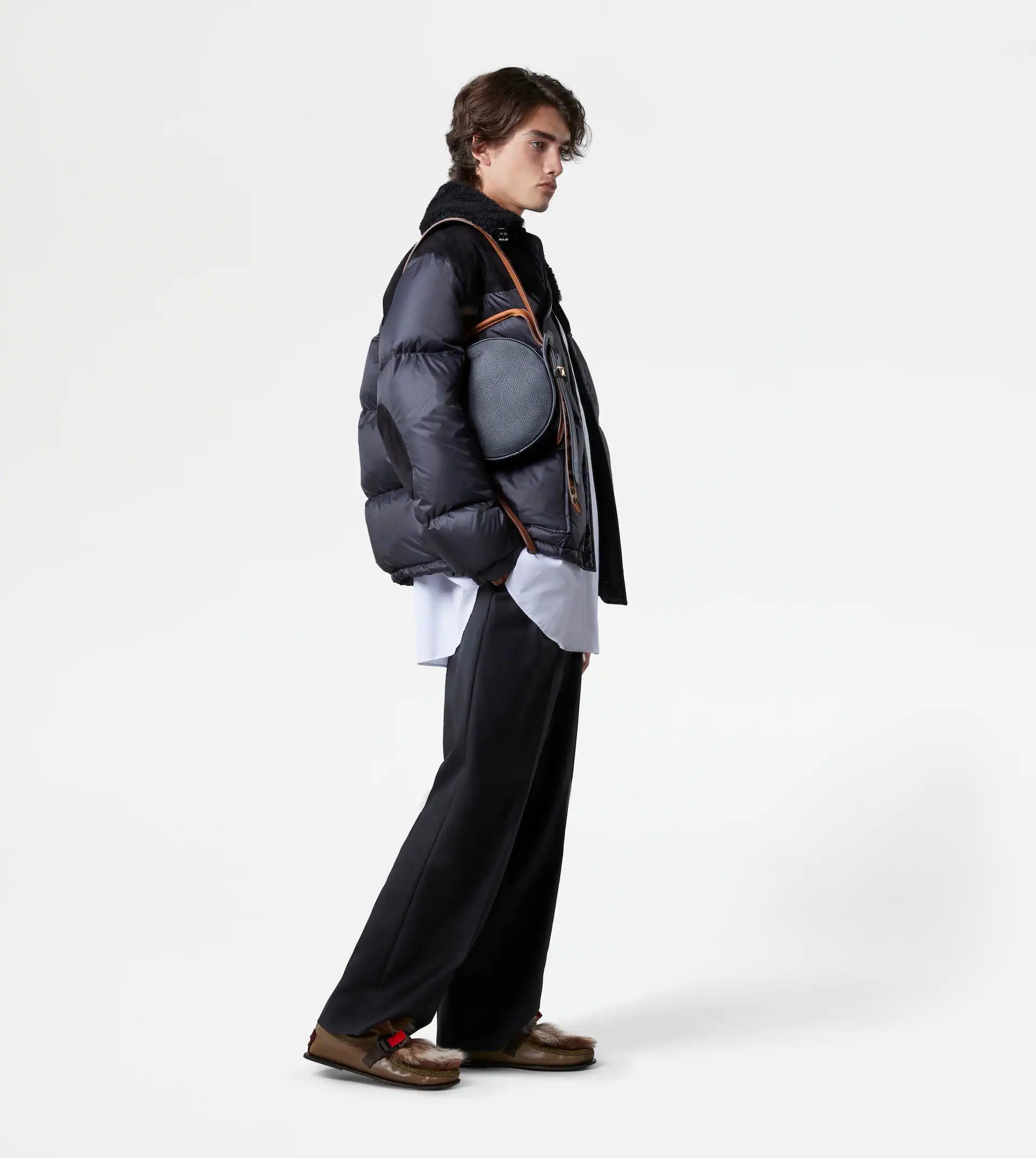 DOWN JACKET WITH SUEDE INSERTS - BLACK - 4