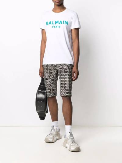 Balmain flocked-logo print polo collar T-shirt outlook