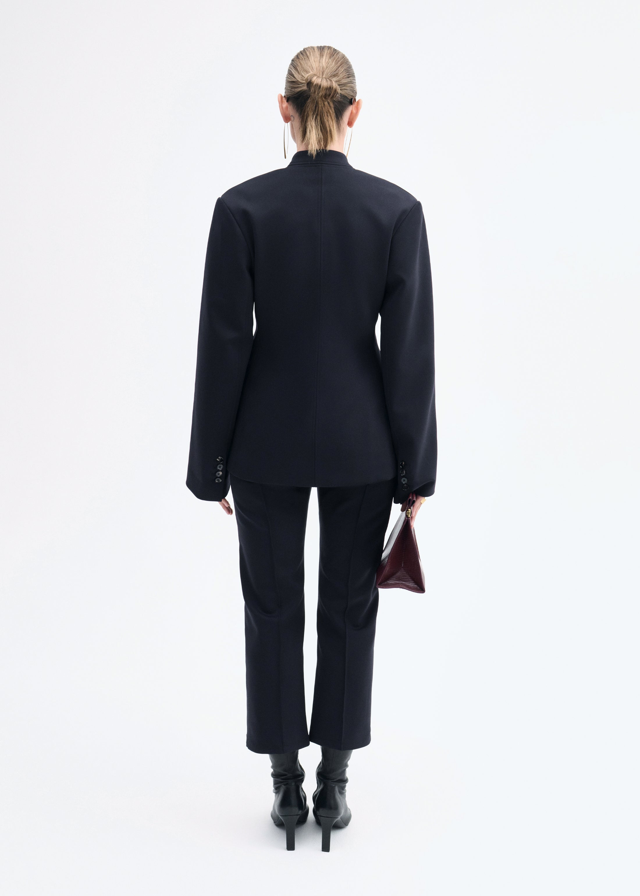 Sculptural Collarless Blazer in Scuba - 4