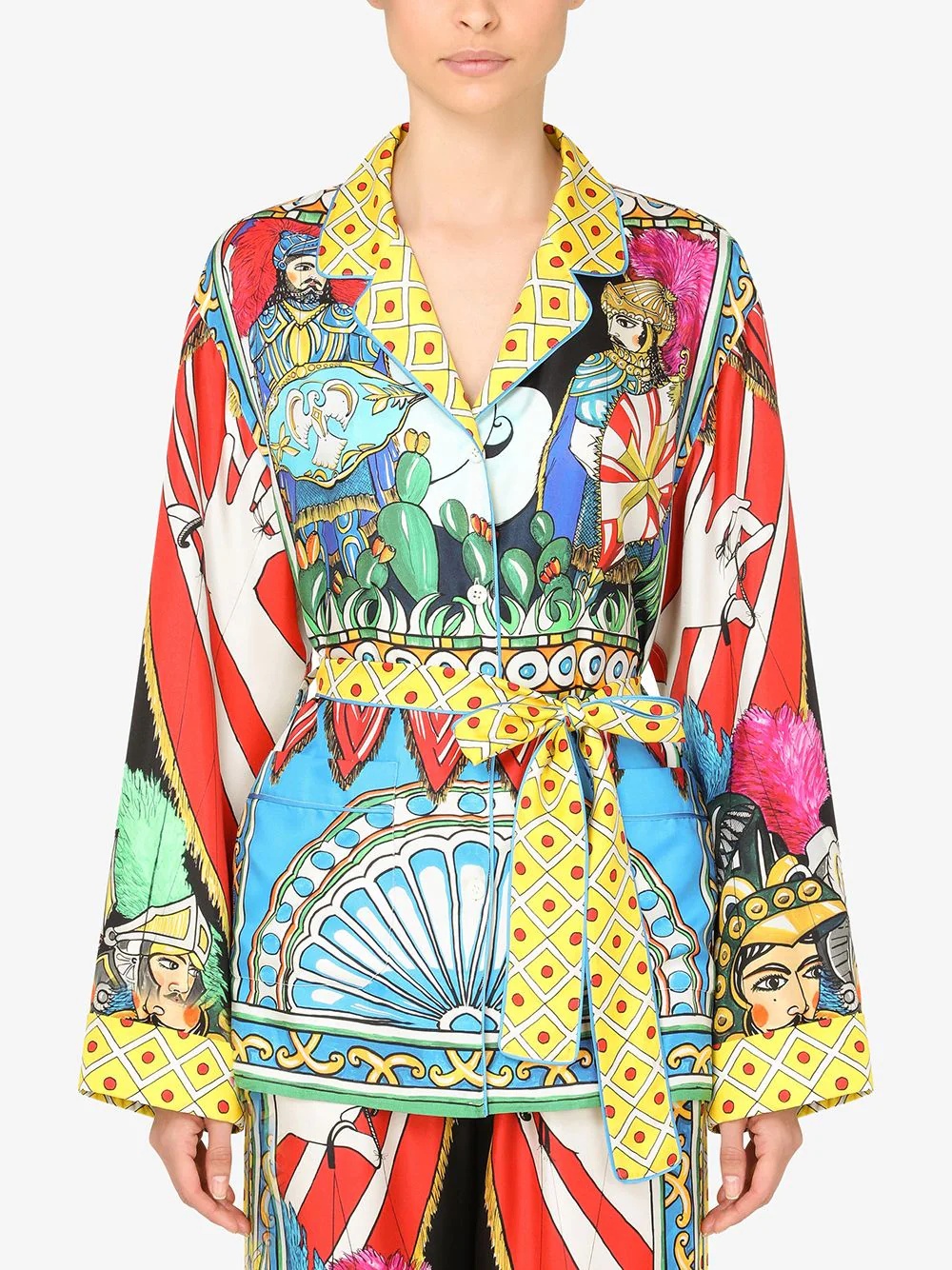 graphic-print belted jacket - 3