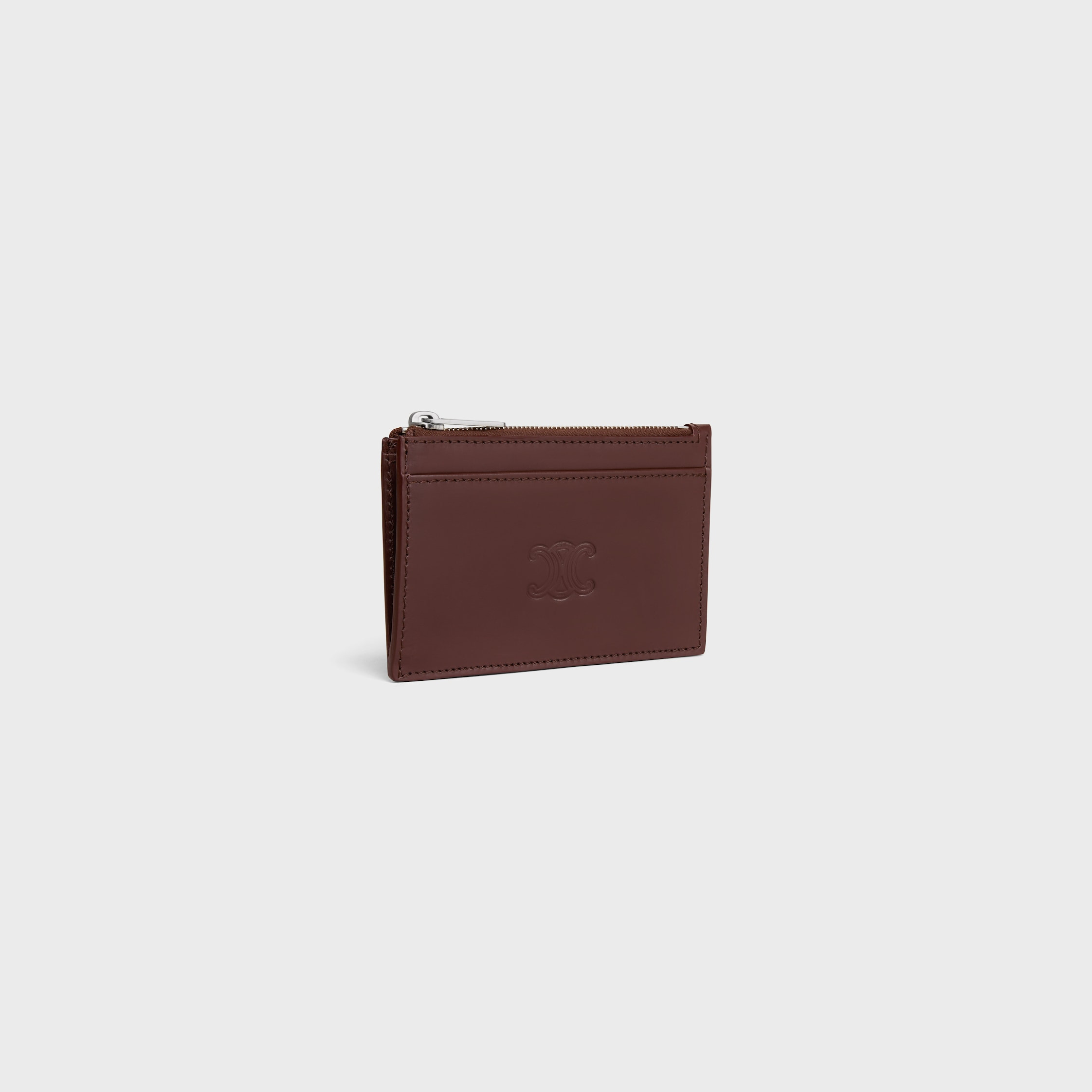 Zipped Card Holder in Satinated calfskin with triomphe embossed - 2