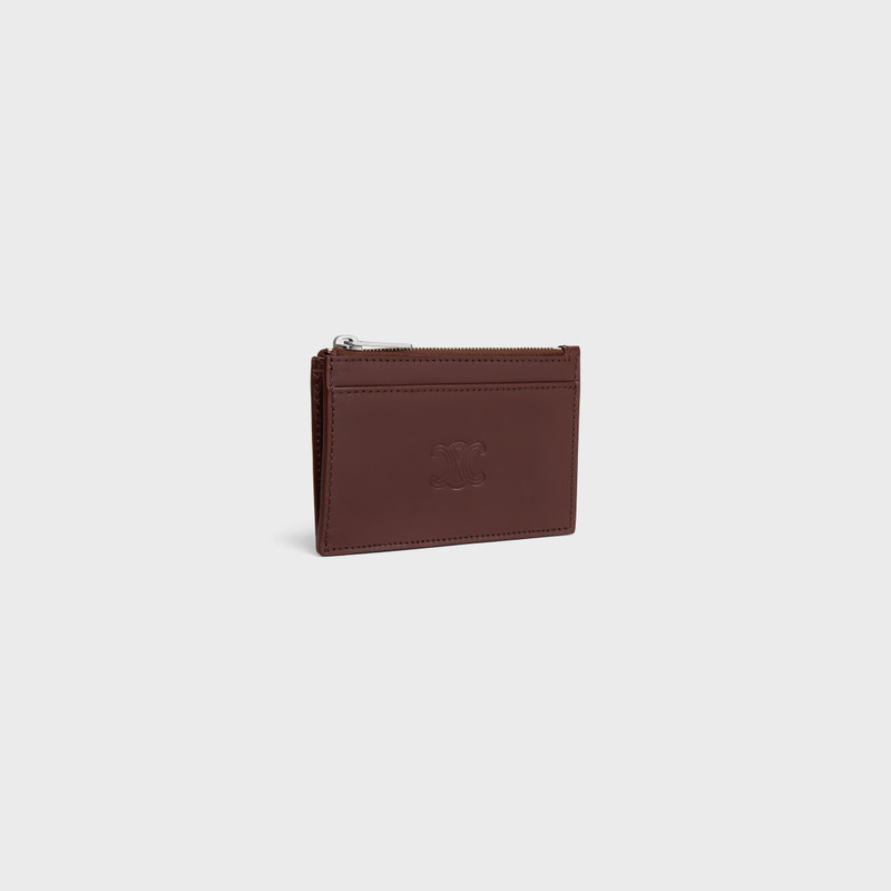CELINE Zipped Card Holder in Satinated calfskin with triomphe embossed outlook