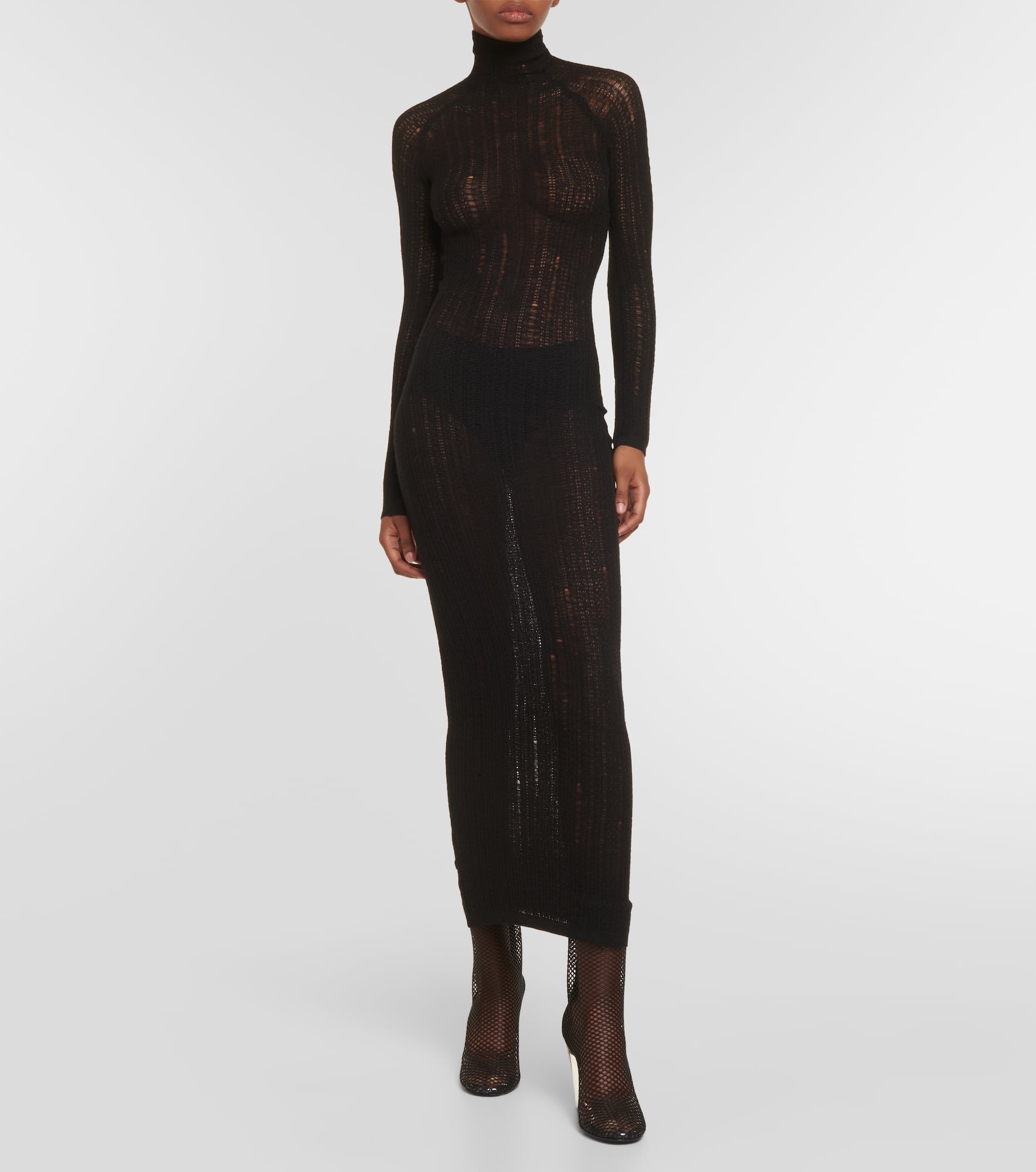 Distressed wool-blend midi dress - 2