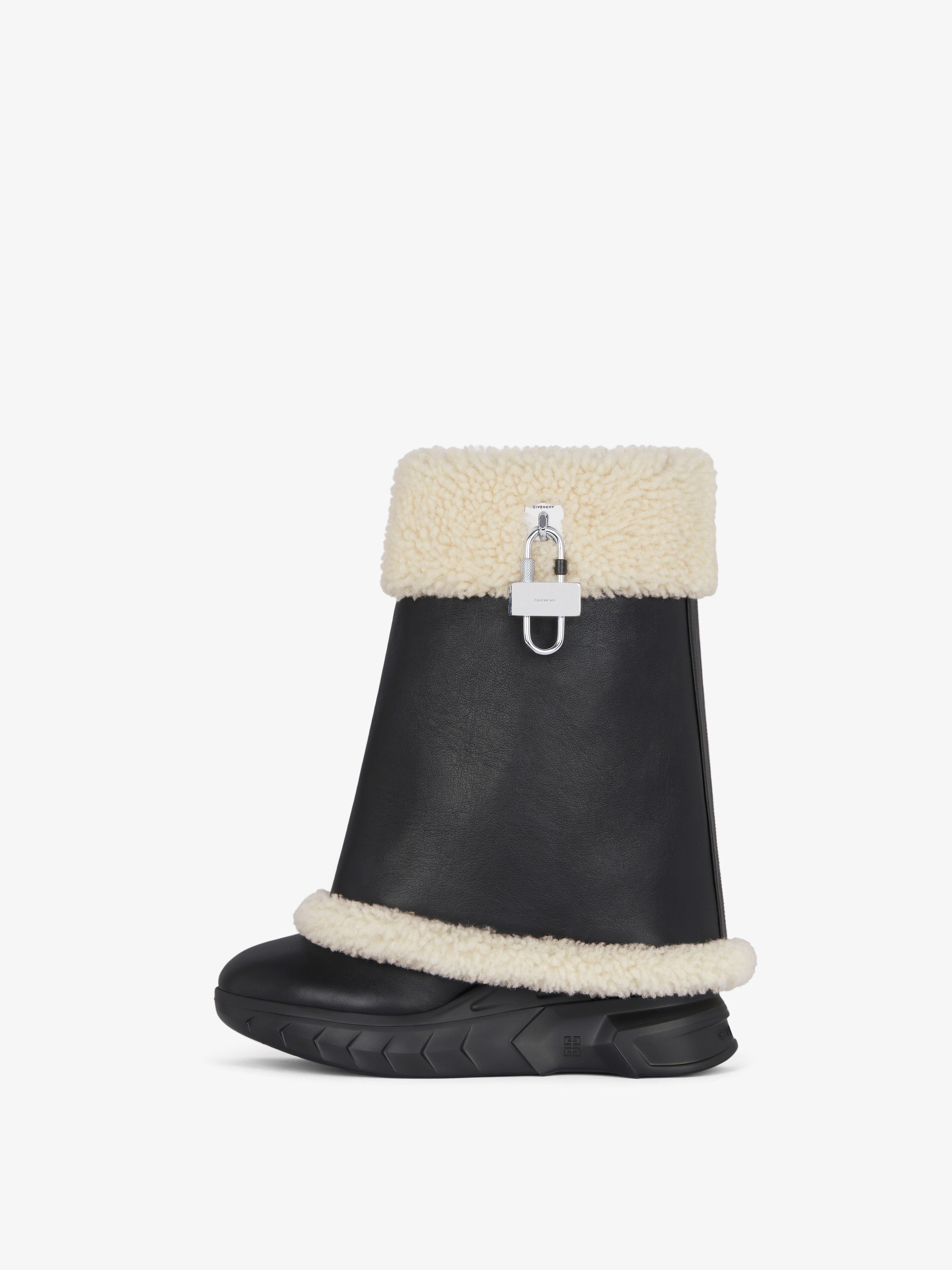 SHARK LOCK BIKER ANKLE BOOTS IN LEATHER AND SHEARLING - 4