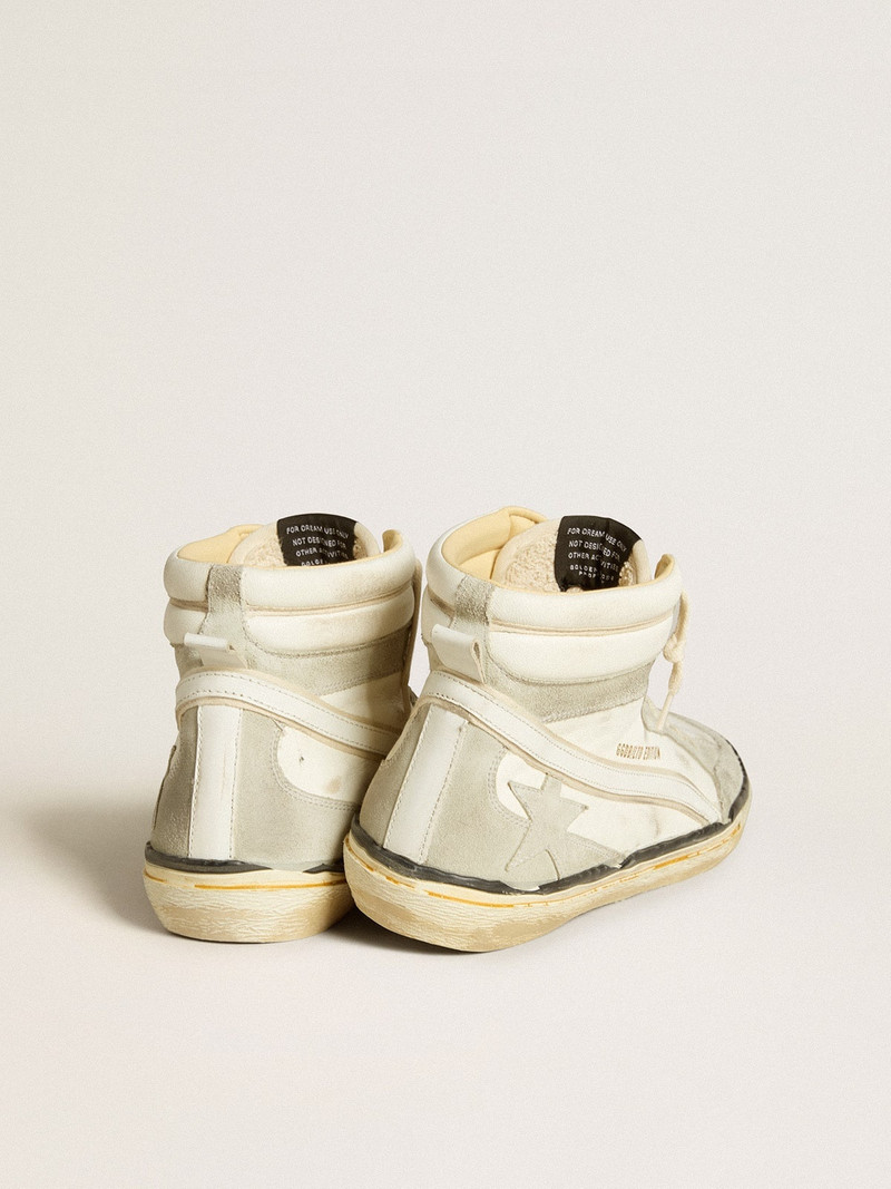 Slide LAB in aged-white nappa leather with gray suede star and white leather flash 3