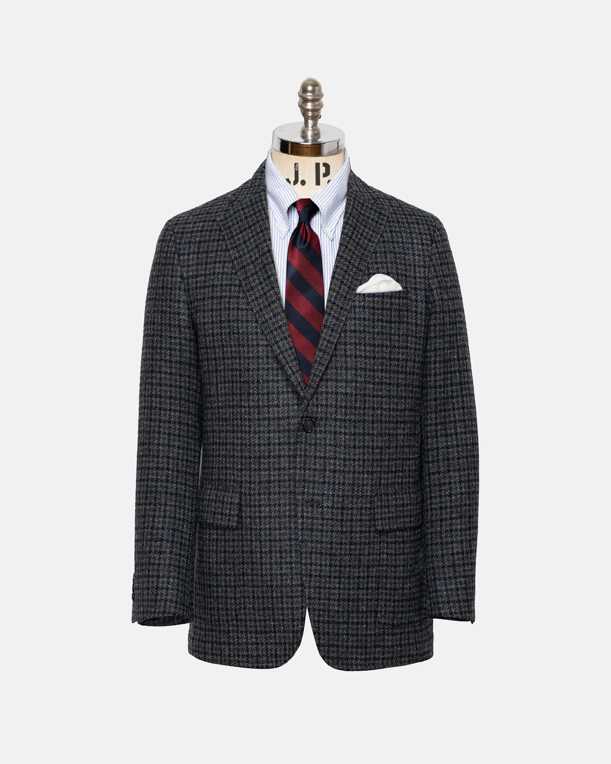MADE-IN-USA MAGEE DONEGAL MIST BROWN & NAVY TATTERSALL SPORT COAT - 1