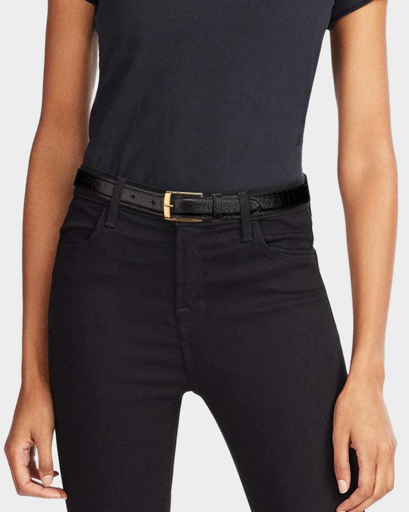 NILI LOTAN Dana Croc-Embossed Leather Belt outlook
