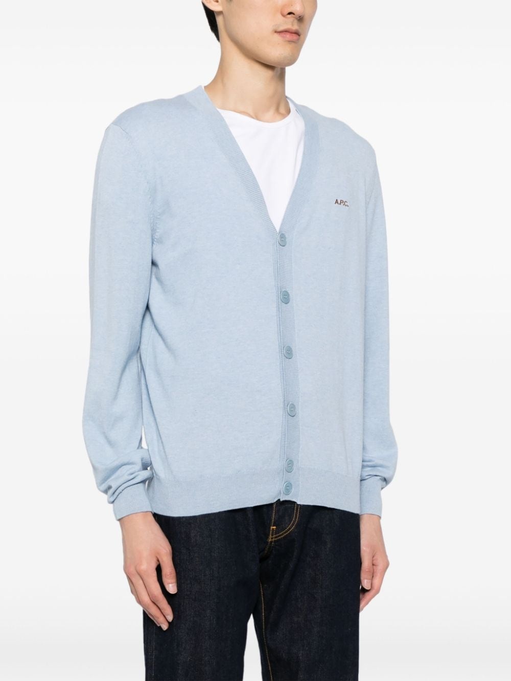 logo-embroidered cotton cardigan - 3