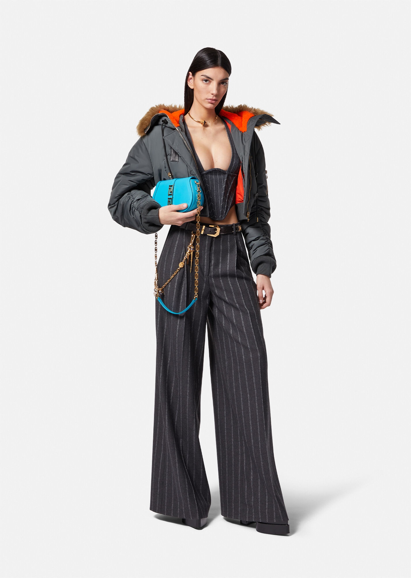 Crop Shearling Bomber Puffer Jacket - 2