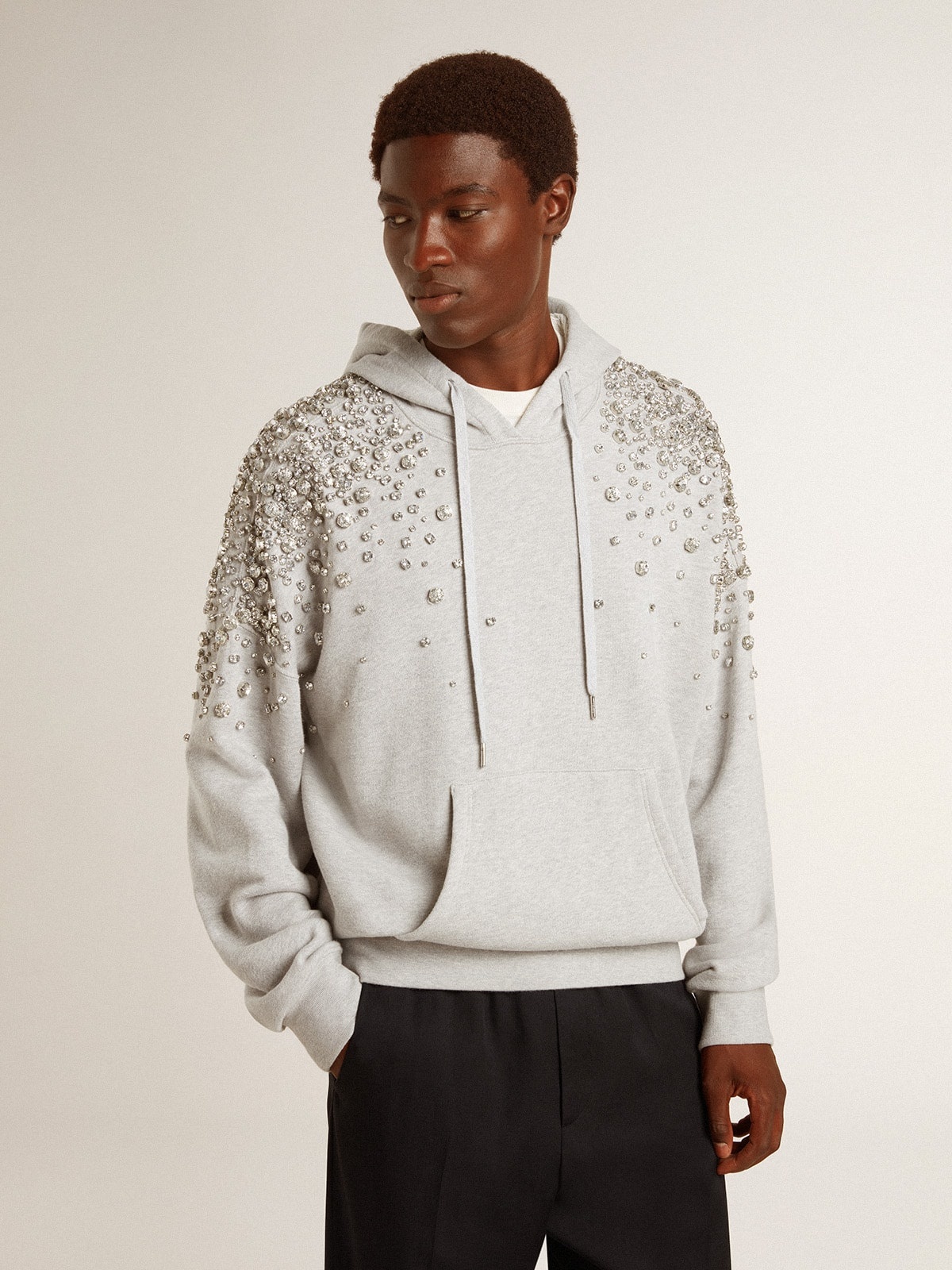 Gray hooded sweatshirt with crystal decoration - 2