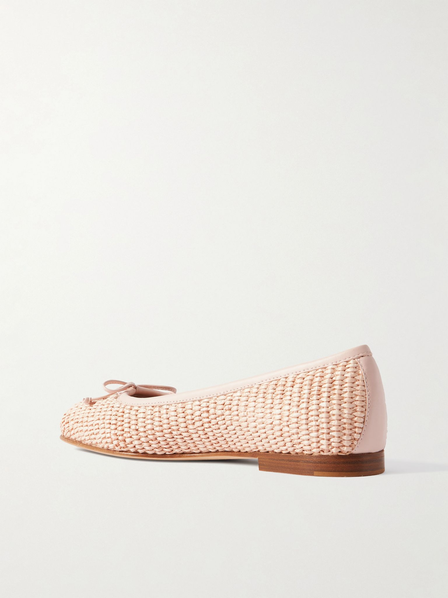 Veralli leather-trimmed raffia ballet flats Pastel pink - 3