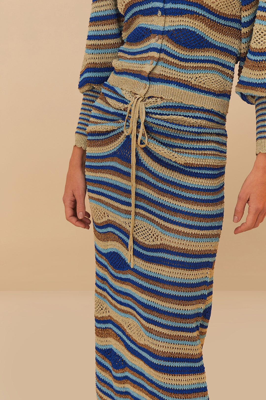 Blue Mixed Waves Knit Skirt - 4