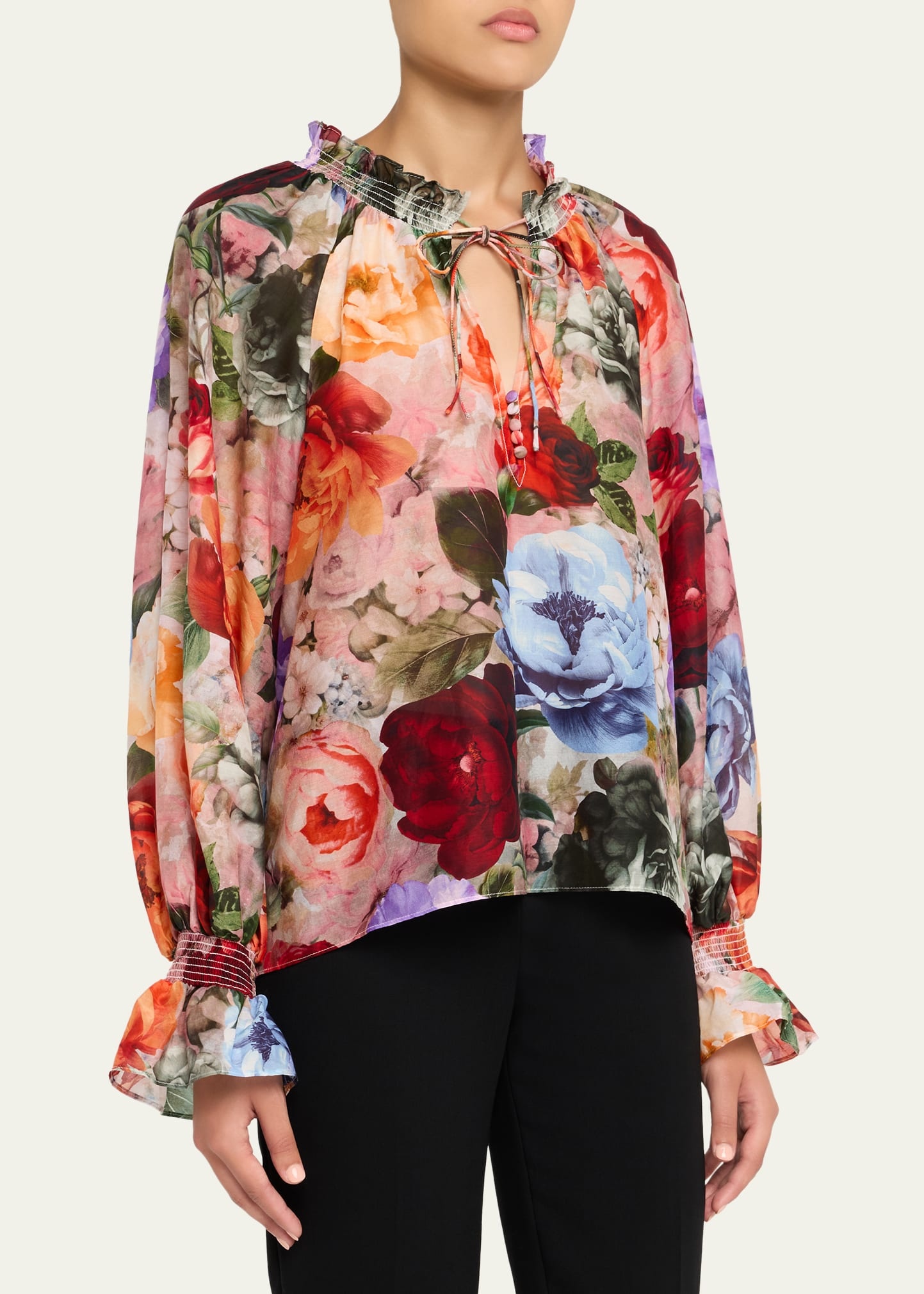 Norah Tie-Neck Peasant Blouse - 4