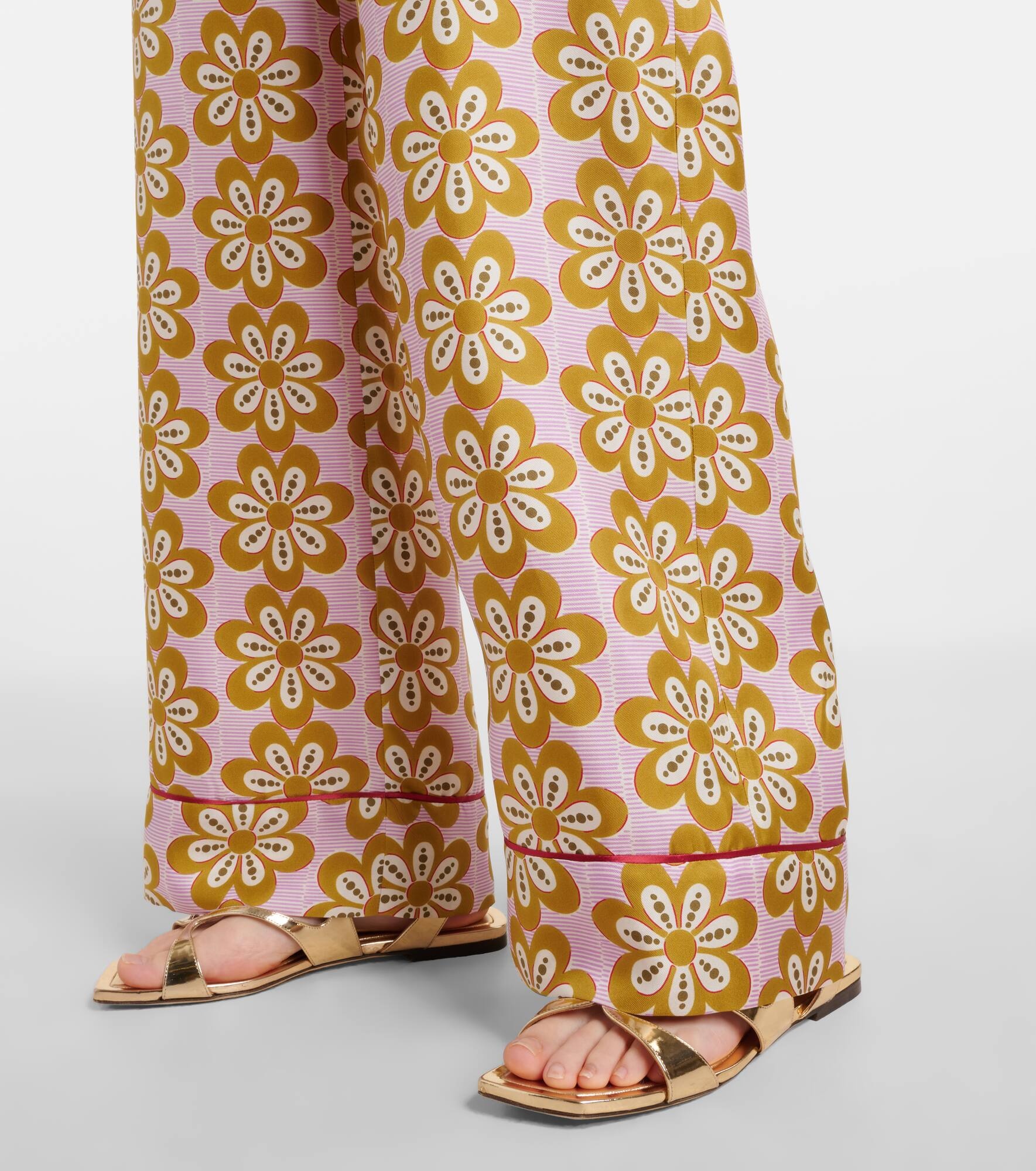 Floral silk twill pijama pants - 5