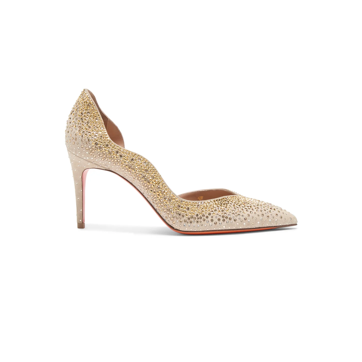 Women's beige suede and strass high-heel pump - 1
