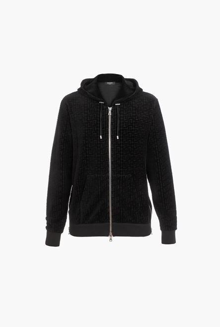 Black sweatshirt with embossed velvet Balmain monogram - 1