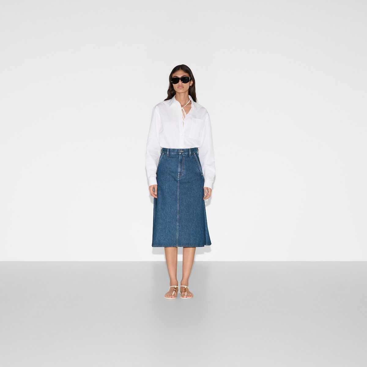 Mid-length denim skirt - 2