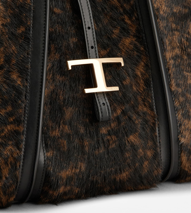 T TIMELESS SHOPPING BAG IN PONY EFFECT LEATHER MEDIUM - BLACK, BROWN 5