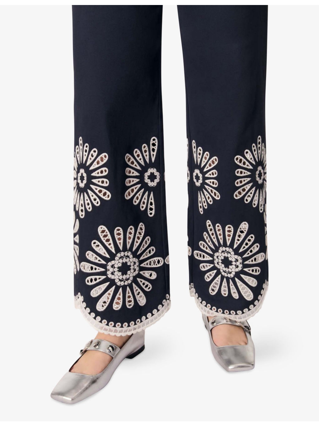 Scallop-Hem Crochet-Detail Straight-Leg Cotton Trousers - 5
