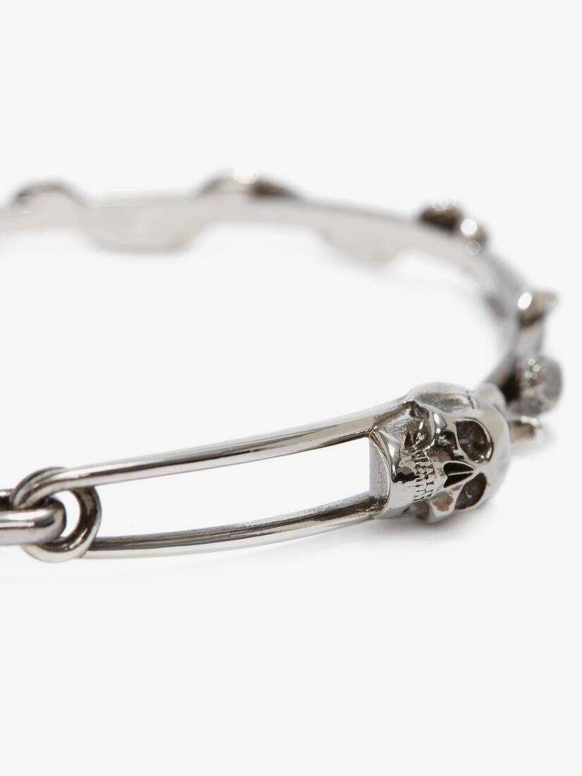 Skull Safety Pin Bracelet in Antique Silver - 3
