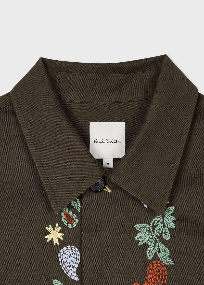Dark Green Embroidered Paisley Overshirt 3