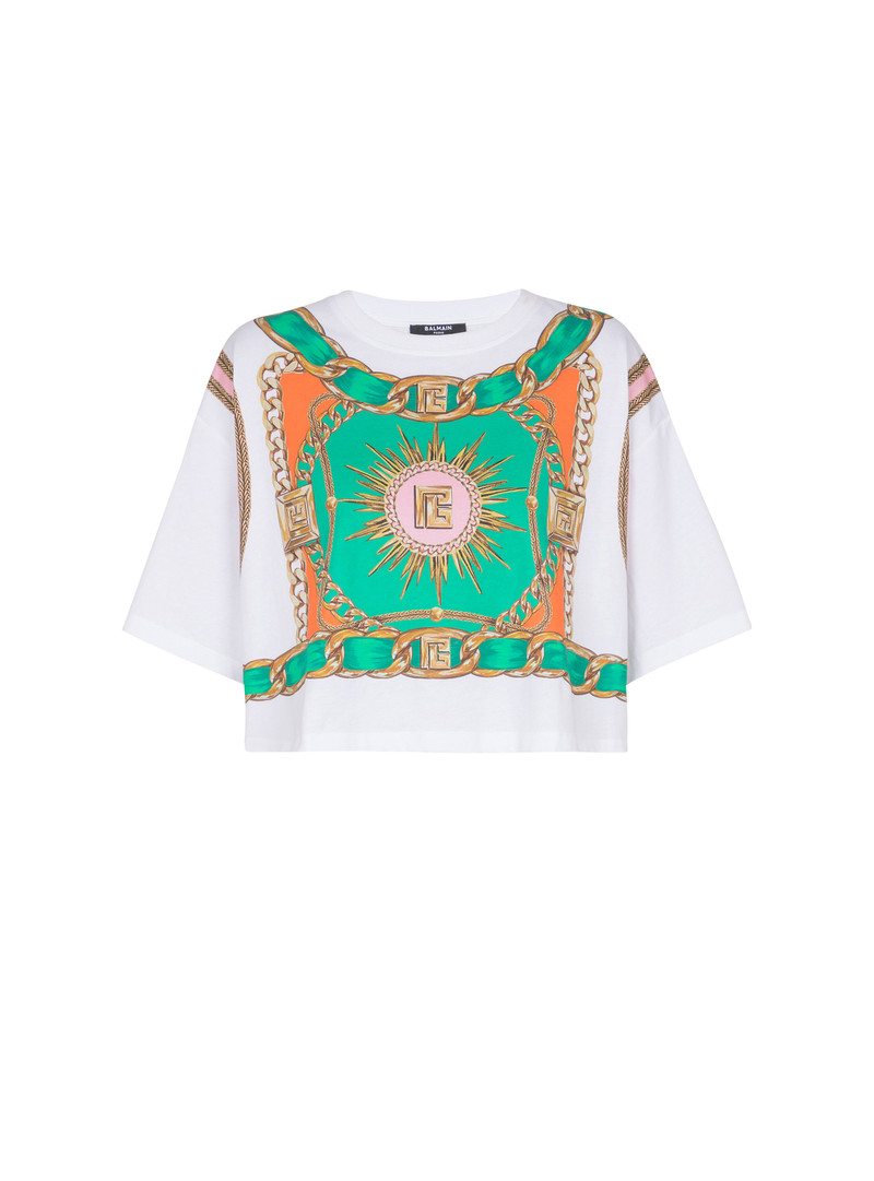 Cropped T-shirt with Balmain Foulard print 1