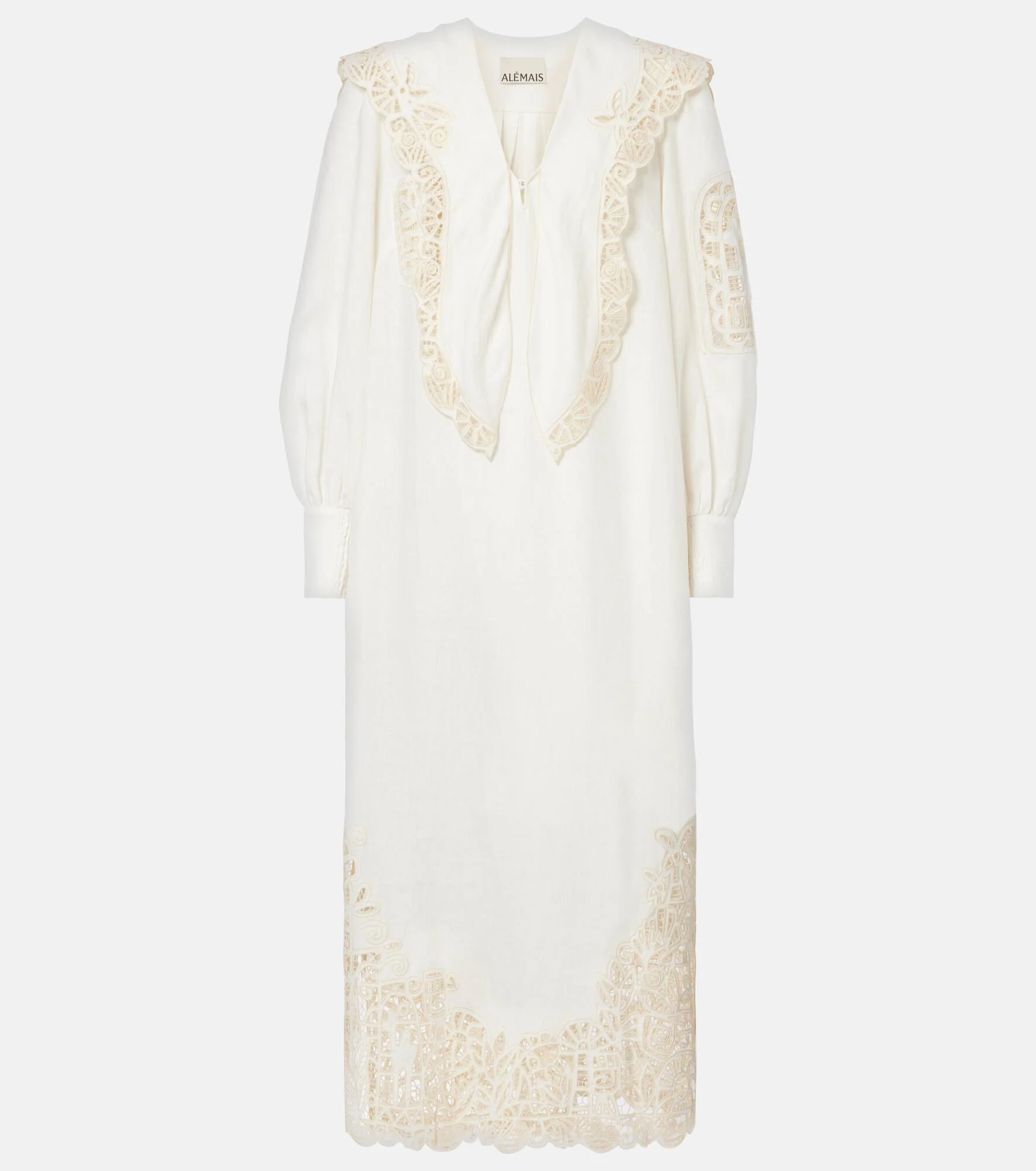 x LRNCE Rosemary embroidered linen midi dress - 1