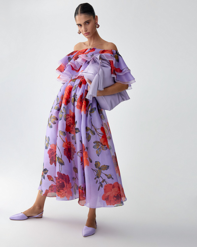 Rose-Print Organza Dress with Ruffles 4