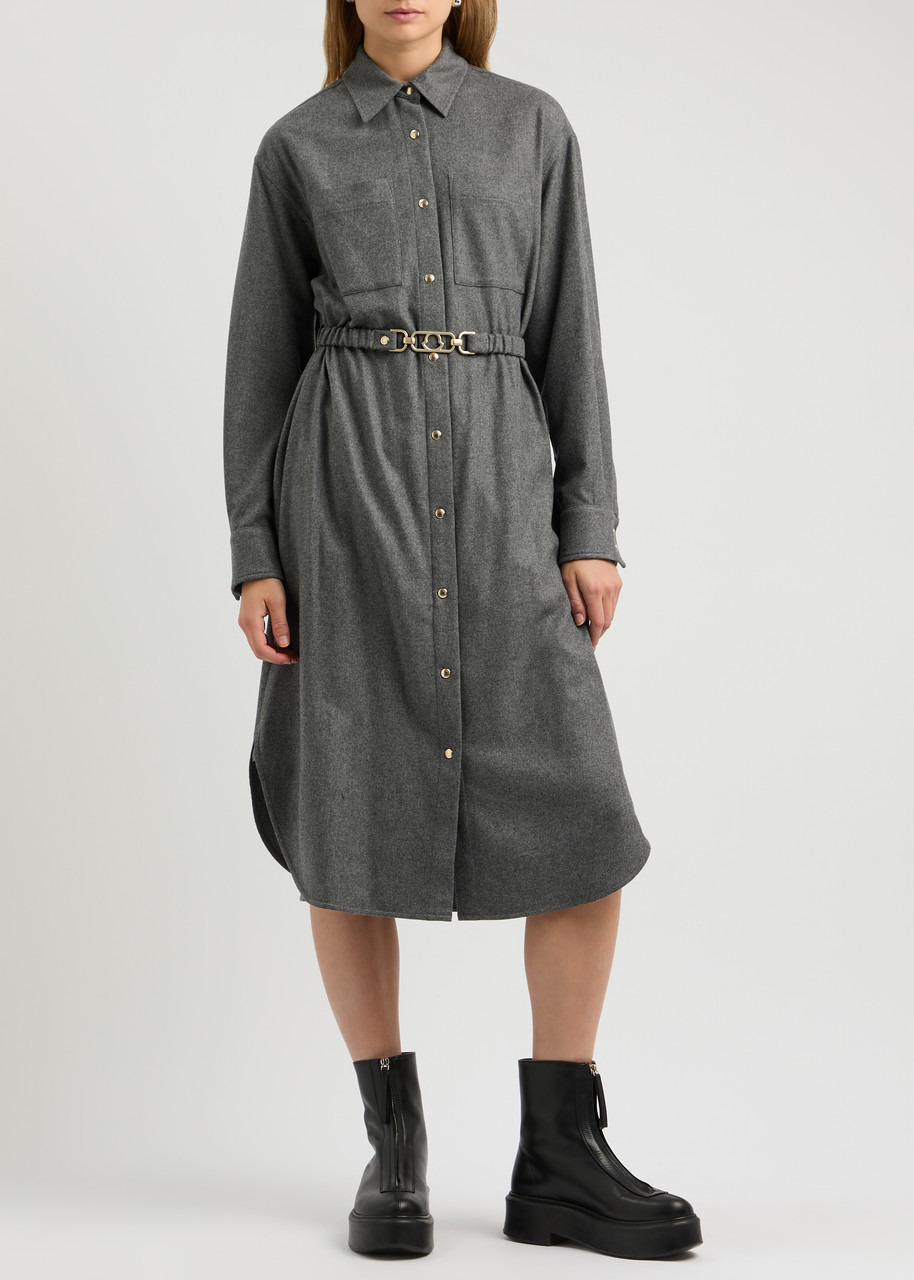 Moncler Belted Wool-blend Midi Shirt Dress - 2