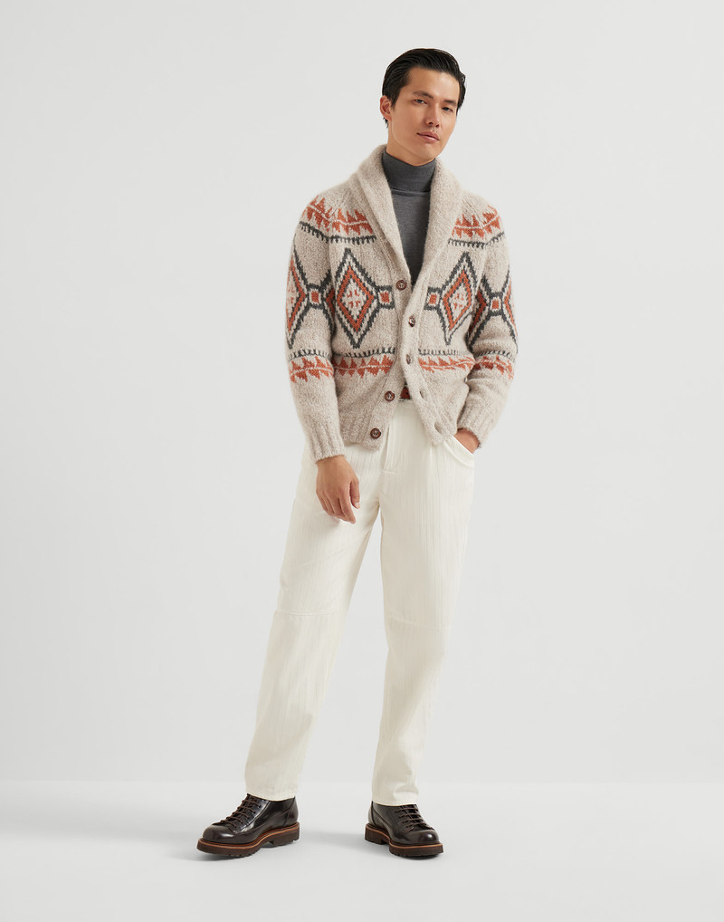 Geometric Jacquard cardigan alpaca, virgin wool and cashmere with metal buttons 5