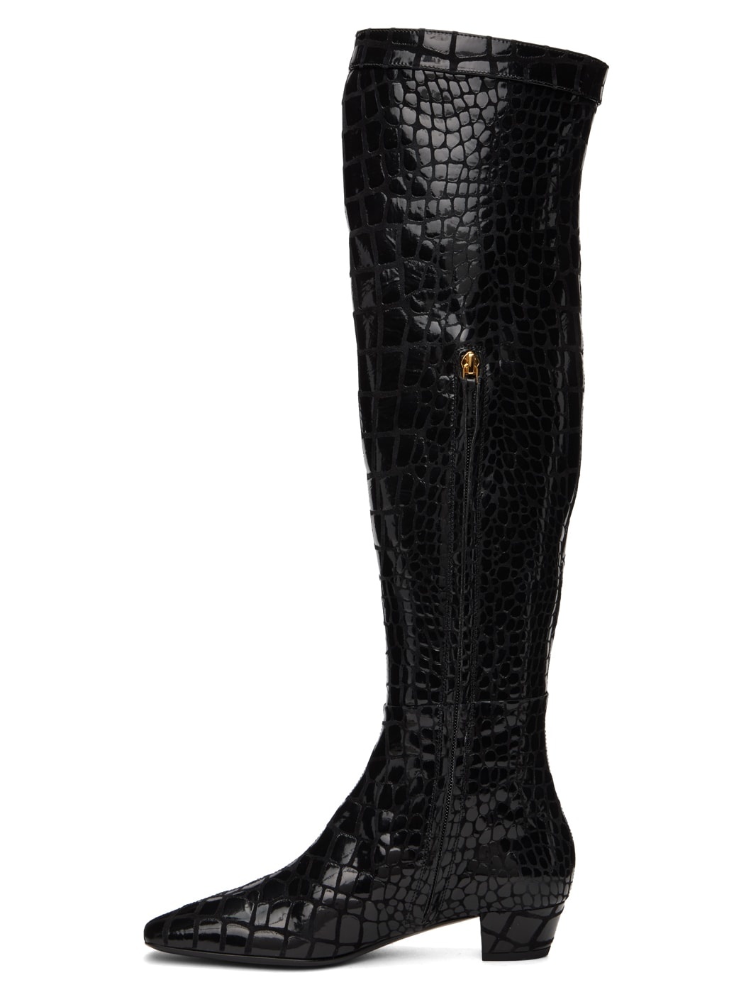 Black Printed Leather Boots - 3