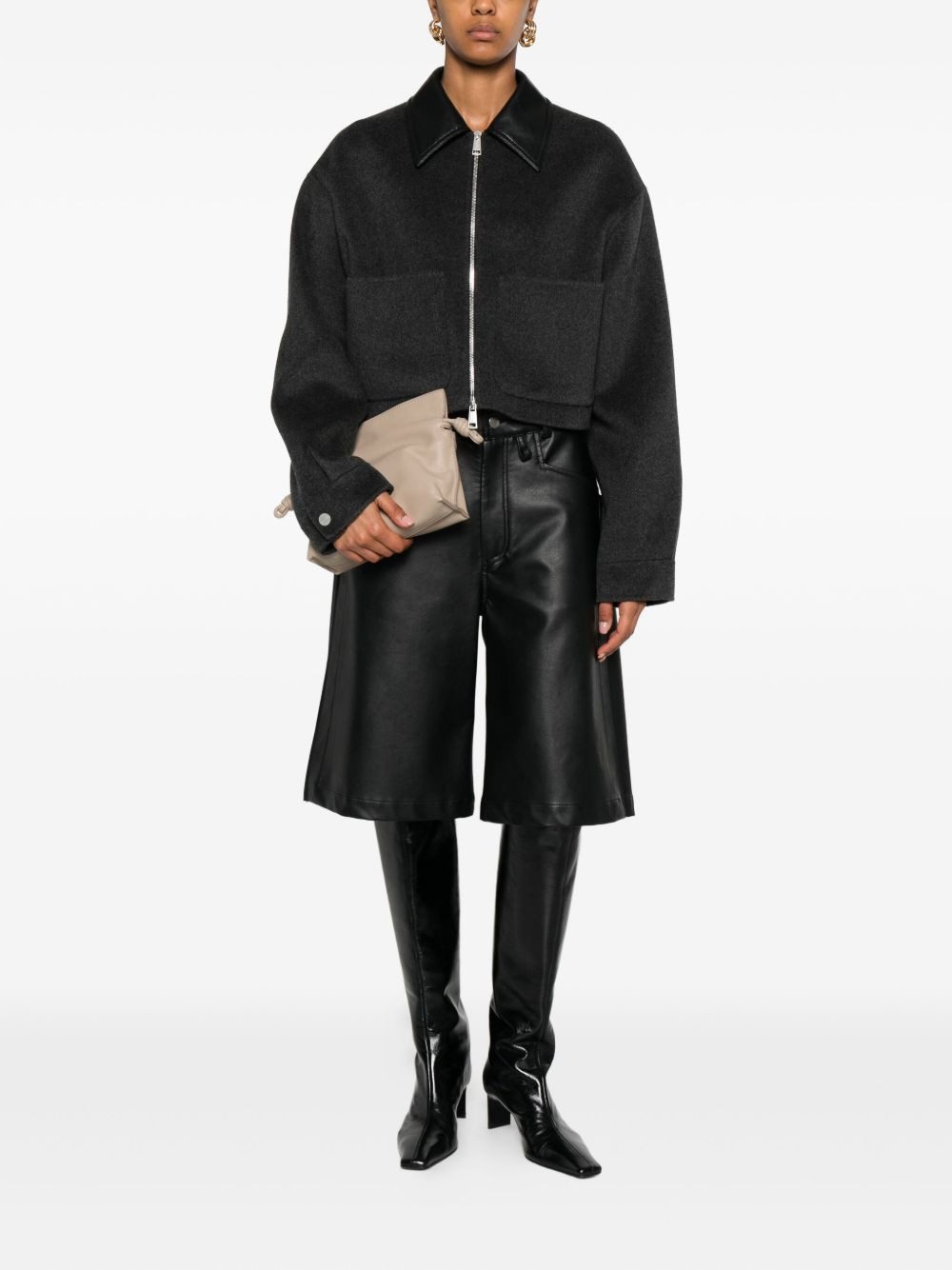 leather-trimmed zip-up jacket - 2